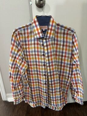 Men's Multicolor Check Button-Down Shirt - Linen-Cotton Blend